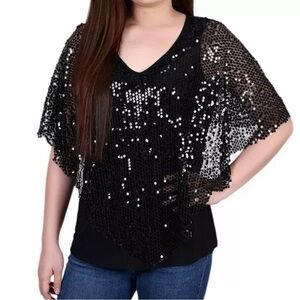 NY Collection Women's Sequin-Front Poncho Top